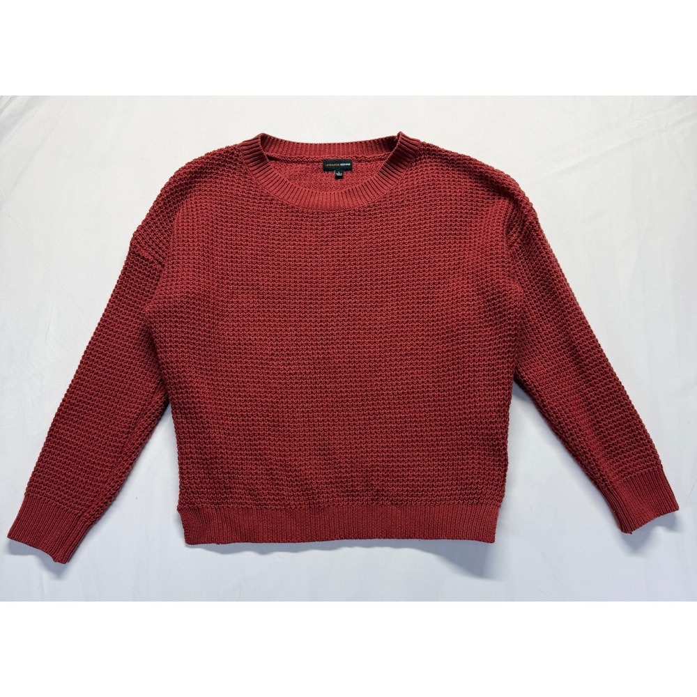 Ambiance Apparel Sweater Women Large Rust Red Waffle Knit Textured Cotton Ribbed